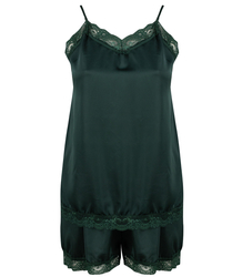 Satin pajama set with lace shorts top petticoat