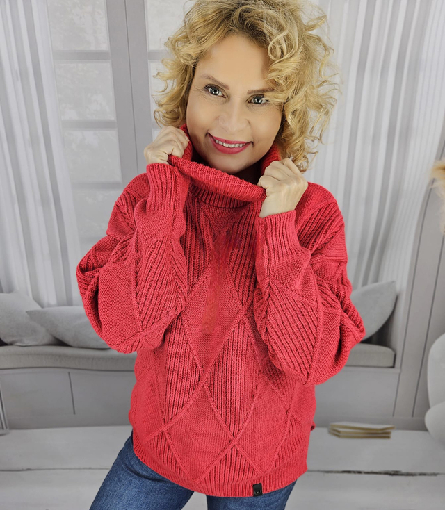 Warm women's sweater in diamonds with turtleneck cozy nice OLIVIA