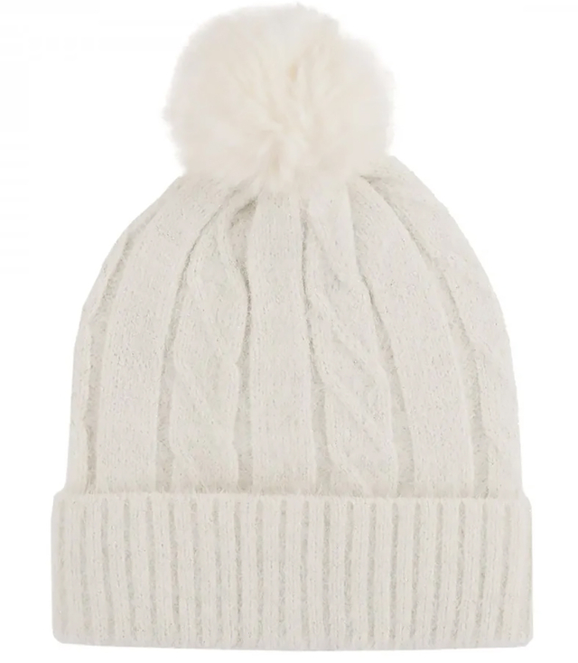 Warm women's cap with pompom and shiny thread autumn winter hat 