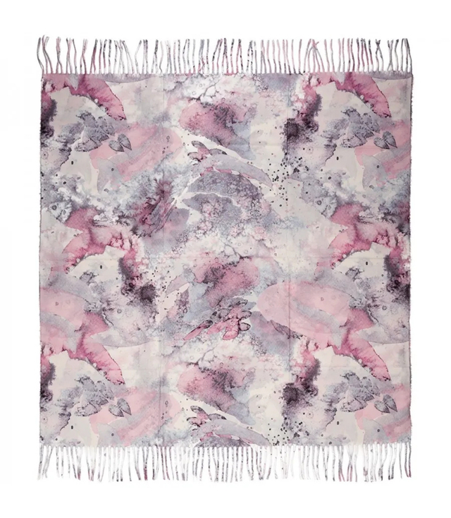 Women's scarf with watercolor delicate pattern and tassels