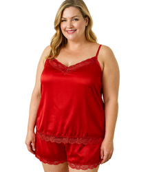 Satin pajama set with lace shorts top petticoat