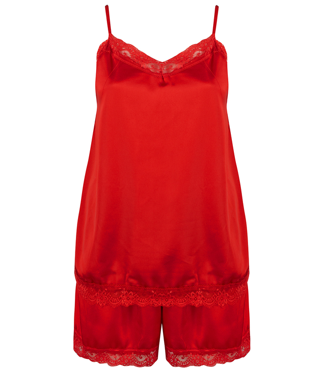 Satin pajama set with lace shorts top petticoat