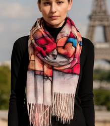 Women's scarf with abstract motif tassels
