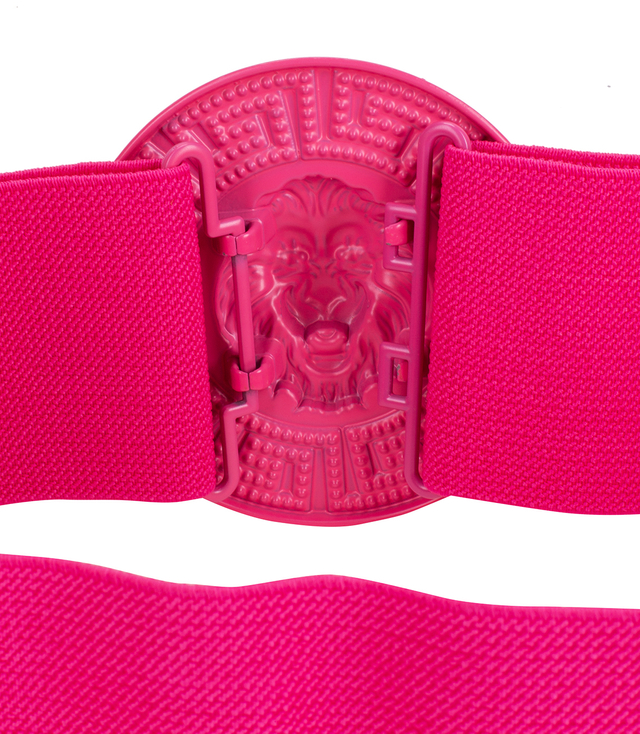 Women's belt with a gold lion and zircons, adjustable and elastic