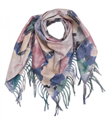 Multicolored elegant women's floral scarf with tassels