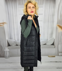 Women's long sleeveless quilted vest with hood TORI