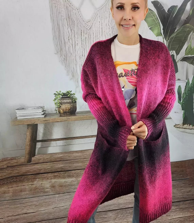 Long cardigan thick colorful ombre sweater