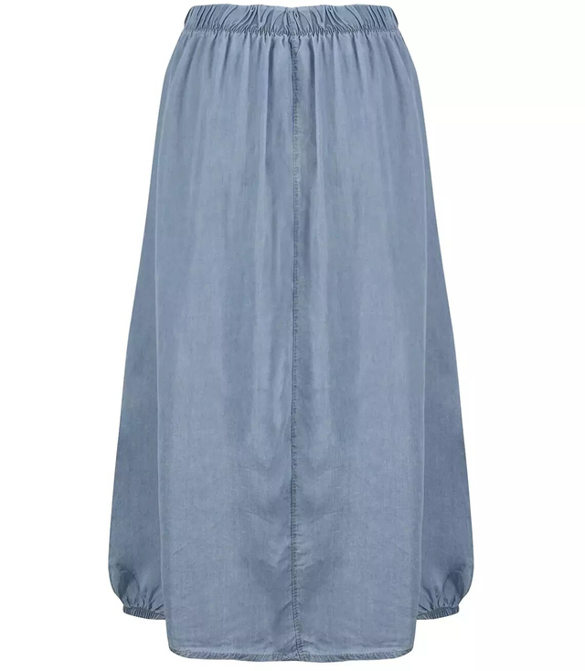 Długa spódnica denim jeans bombka z kieszeniami