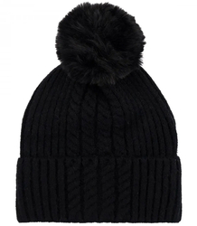 Warm women's cap with pom-pom and interesting weave autumn winter hat 