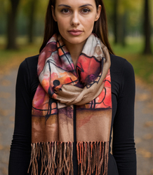 Women's scarf with abstract motif tassels