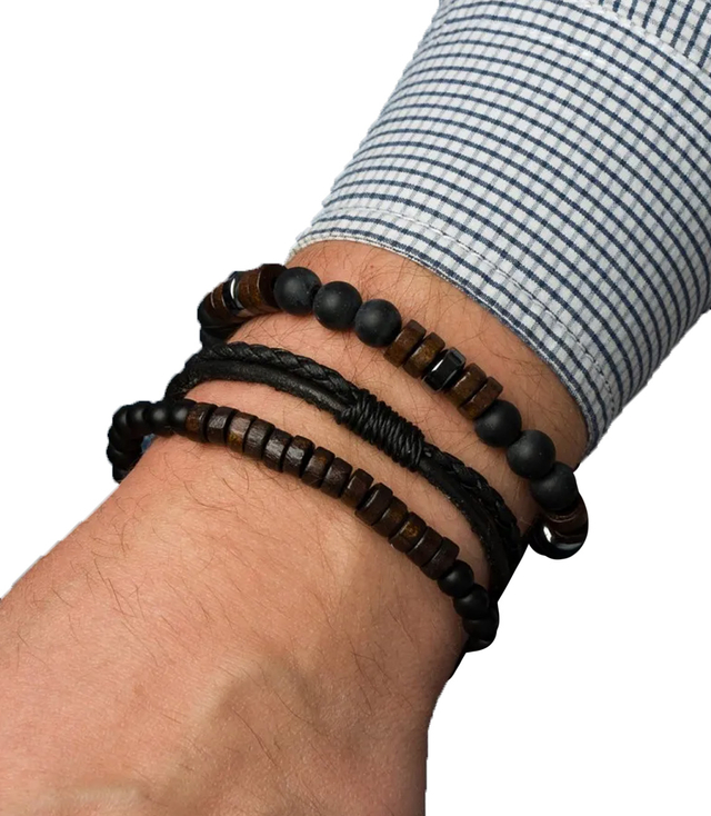 Set of men's bracelets natural stone
