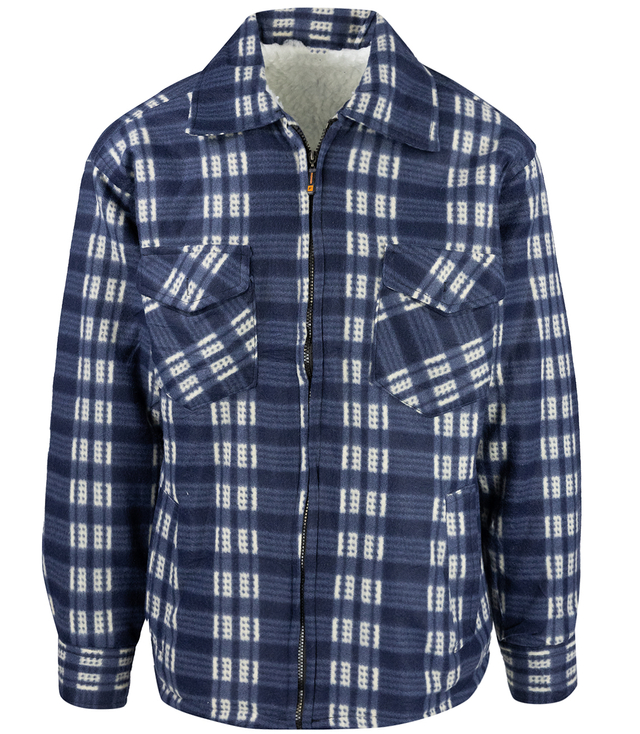Warm fleece checked men's shirt insulated with faux fur