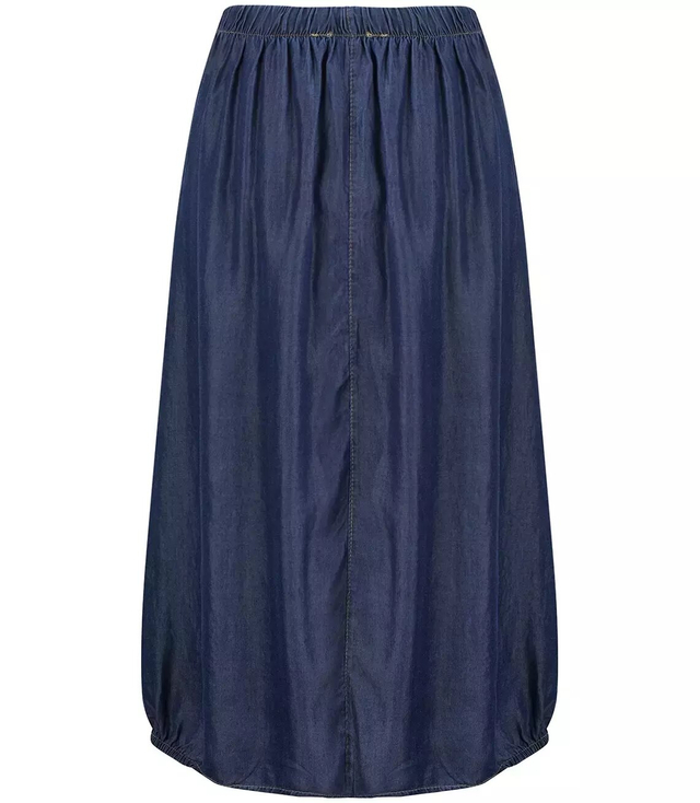 Długa spódnica denim jeans bombka z kieszeniami