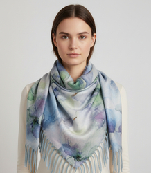 Delikatna elegancka kobieca chusta szal z frędzlami