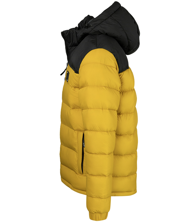 Warm men's quilted winter jacket with hood 