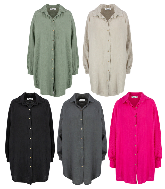 TRINA long, loose muslin shirt