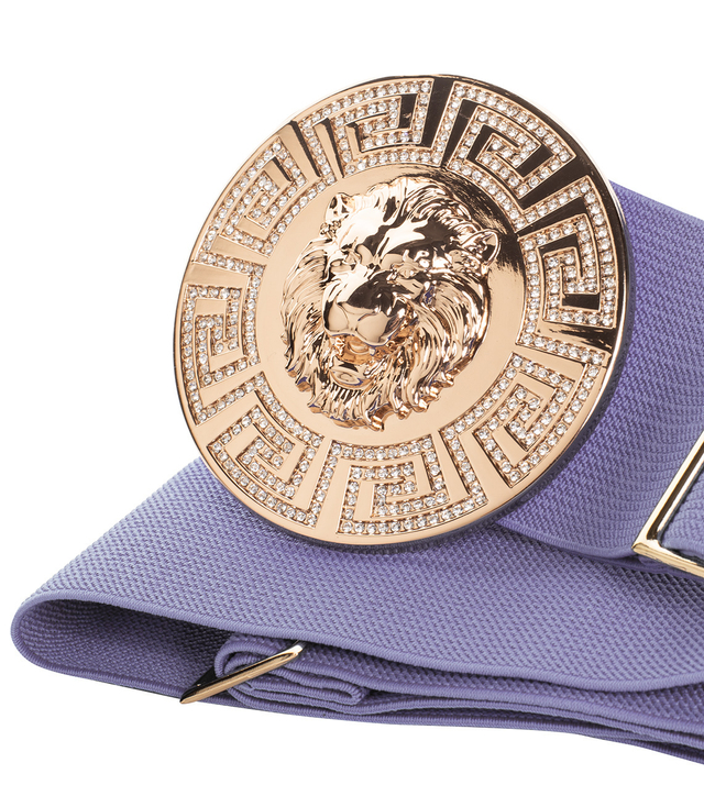 Women's belt with a gold lion and zircons, adjustable and elastic