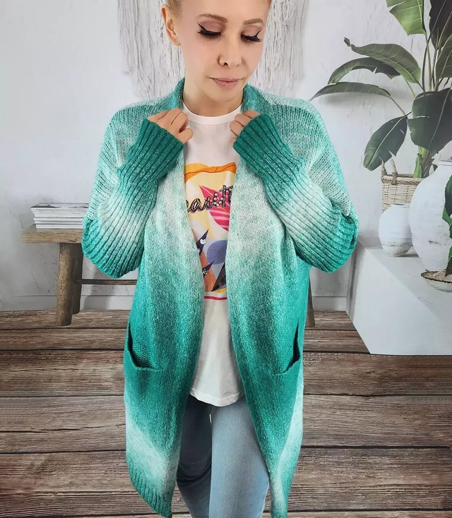 Long cardigan thick colorful ombre sweater