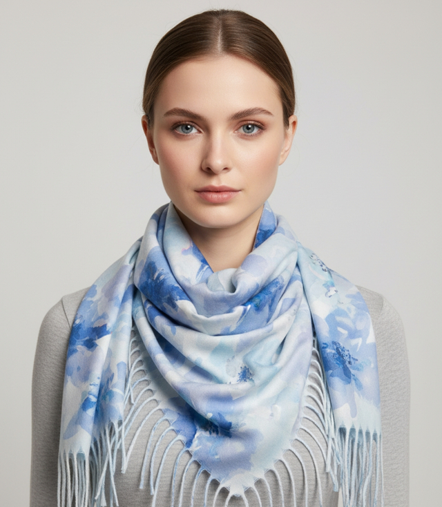 Floral women's scarf shawl with tassels