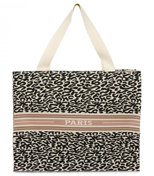 Stylish shopper bag with leopard print and PARIS lettering