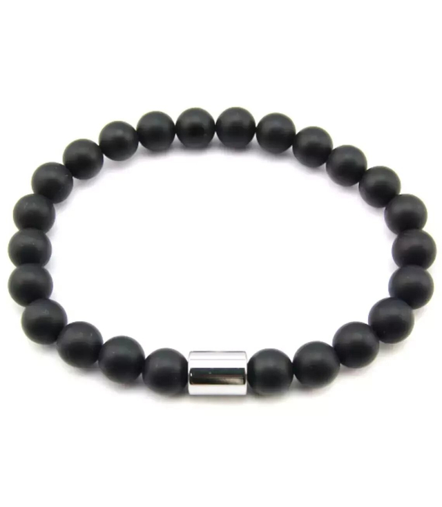 Men's bracelet onyx matte balls 8 mm box