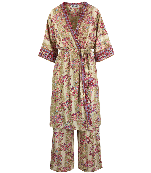 Kolorowy zestaw spodnie i kimono we wzory boho hippie etno MANDALA