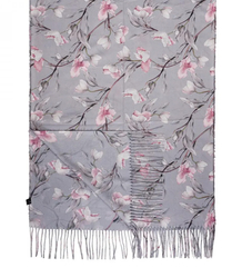 Women's scarf with a motif of small flowers tassels