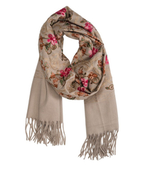 Women's folklore scarf with flower motif and tassels
