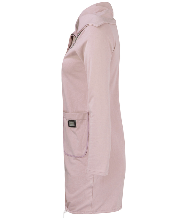 Thin long sweatshirt with a diagonal zipper and a BEATA neck warmer