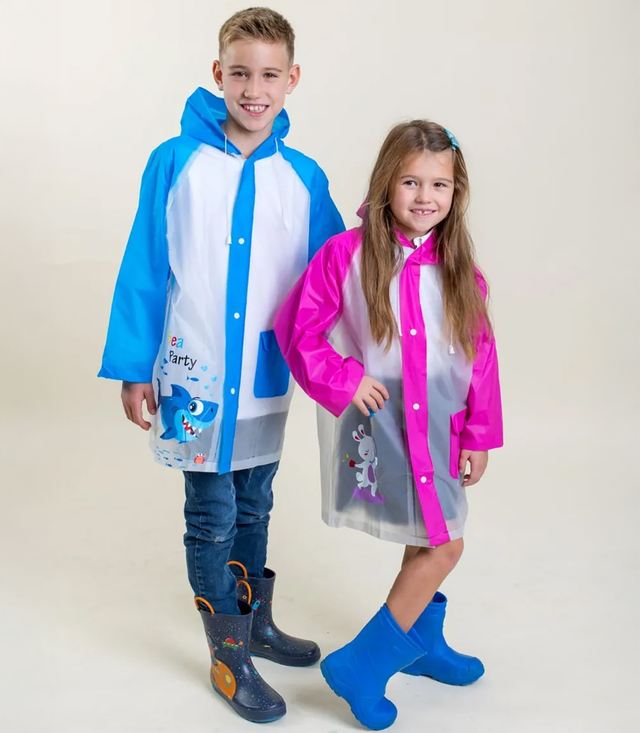 Children's raincoat white with colorful inserts