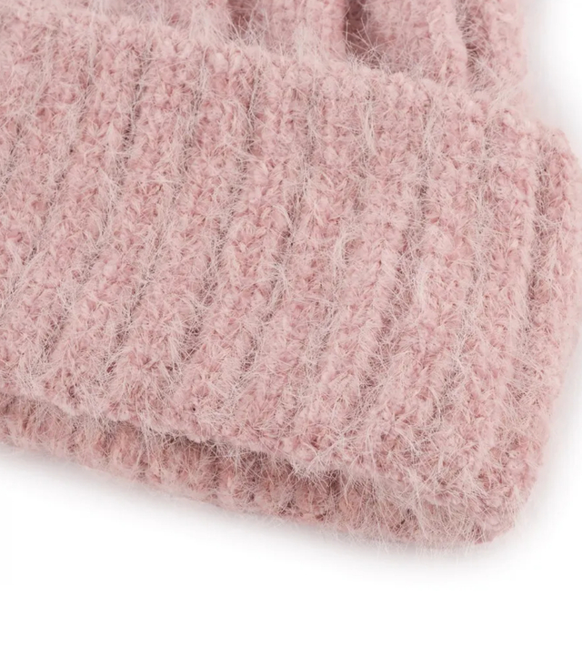 Warm women's beanie with pom-pom in ribbed weave autumn winter