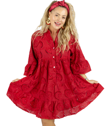 Boho embroidery English cotton flared dress LUNA