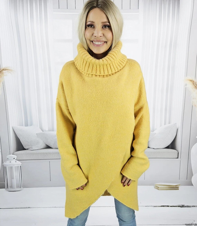 Warm womens turtleneck sweater with a slit MARIETTA, wool