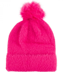 Warm fluffy women's cap with pom-pom autumn winter hat 