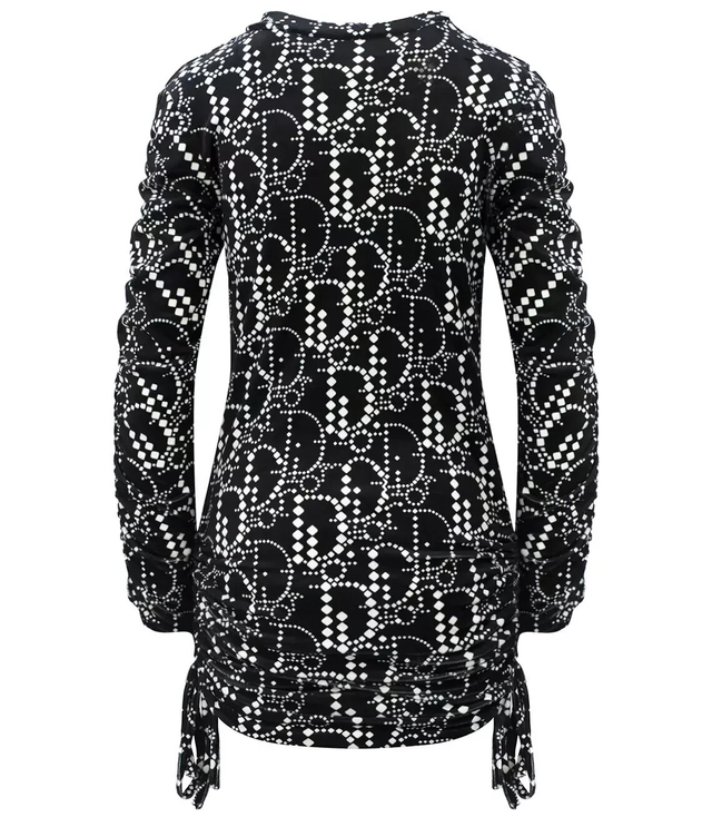 Velor mini dress with ruffle print