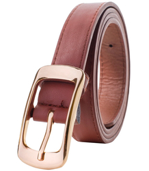 Smooth women's eco leather belt with gold buckle 2 cm