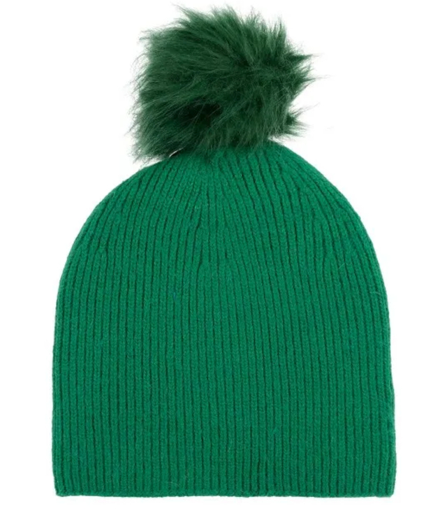 Warm women's beanie with pompon winter autumn ribbed monochrome hat