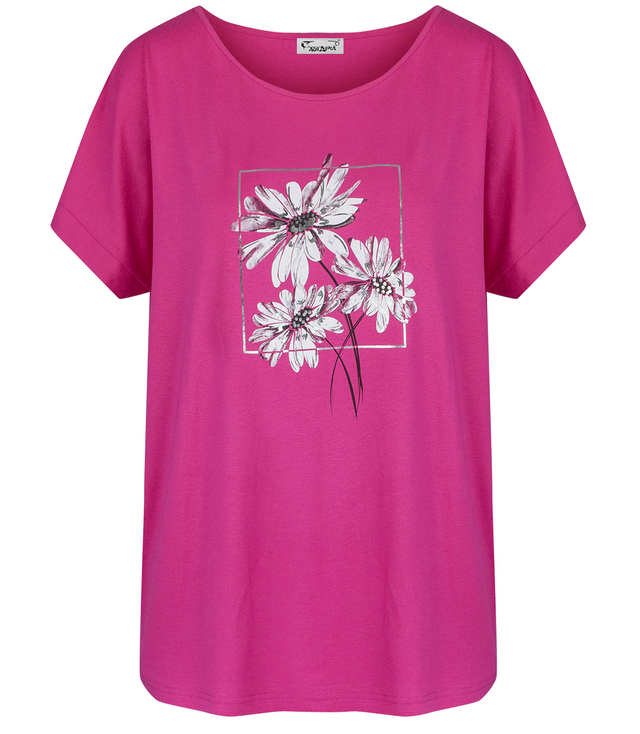 Damski T-shirt koszulka krótki rękaw z nadrukiem w kwiaty SEENA