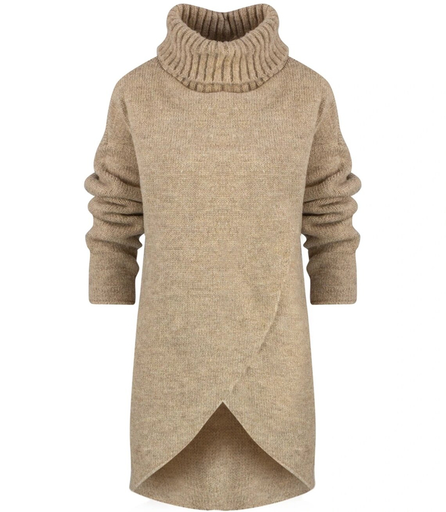 Warm womens turtleneck sweater with a slit MARIETTA, wool
