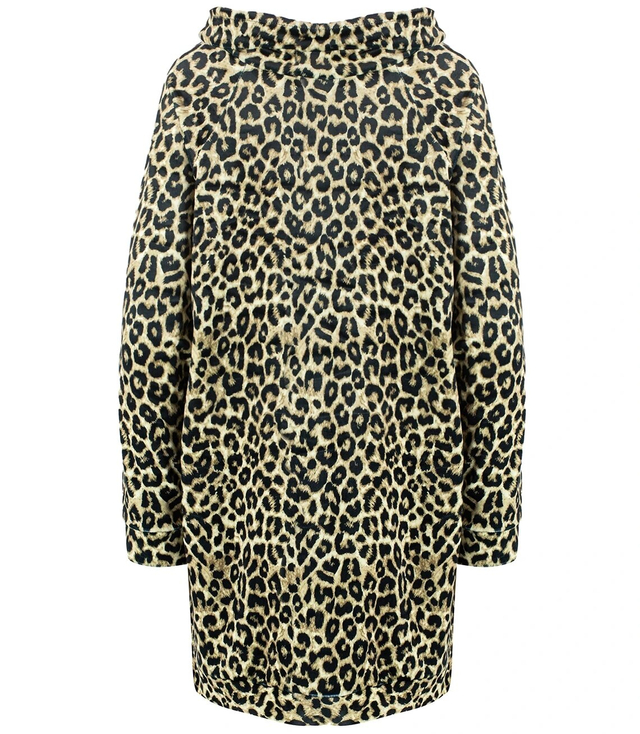 Women's leopard print warm long sweatshirt with a neck warmer NELA