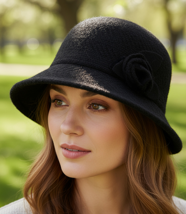 Women's hat cloche patch flower