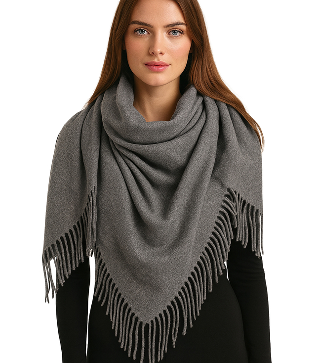 One-color shawl shlik scarf with fringe GRACE