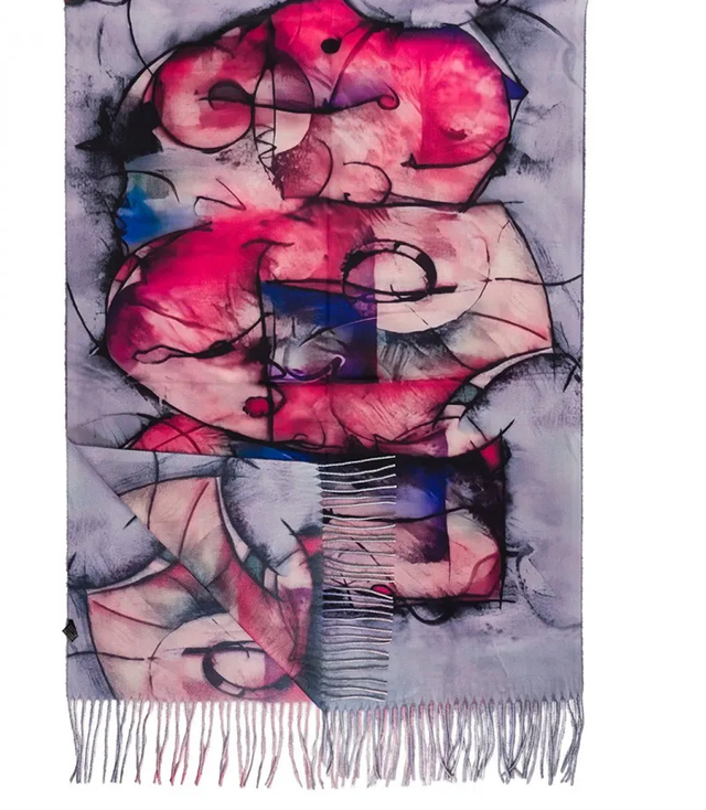 Women's scarf with abstract motif tassels