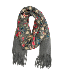 Women's scarf with embroidered pattern and tassels