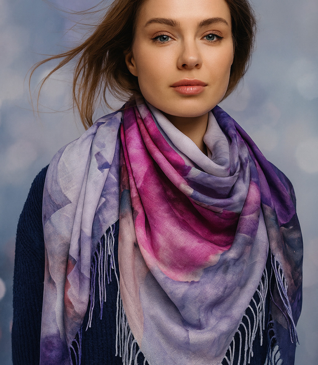 Women's scarf with floral pattern 100x100