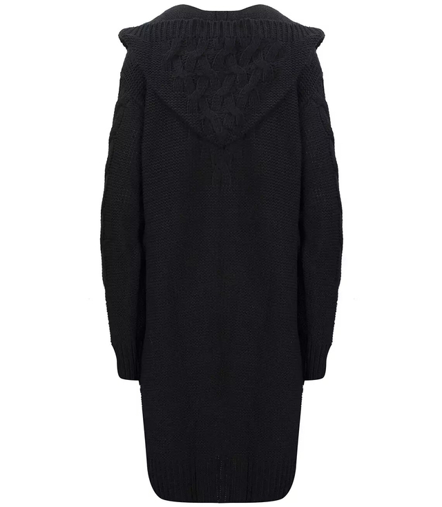 Cardigan Long Chunky Braid Wool Sweater
