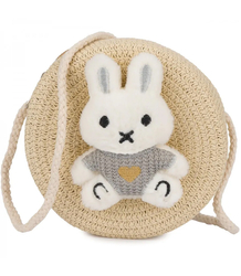 Children's straw bag with plush rabbit