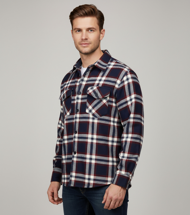 Warm men's checkered shirt with warming button-down classic