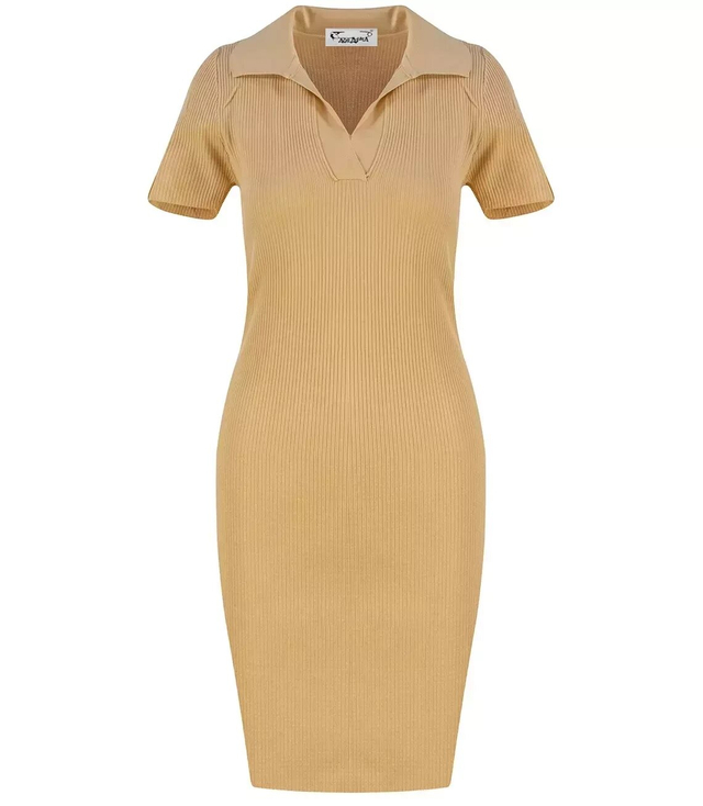 Fitted elastic midi polo dress