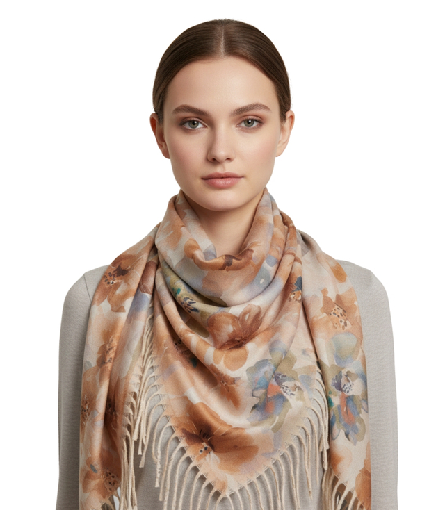 Floral women's scarf shawl with tassels